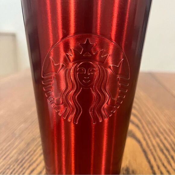 STARBUCKS Duo Rare Red 16 oz Tumbler MUG CUP WITH STAINLESS STEEL STRAW 2014 - Picture 2 of 9